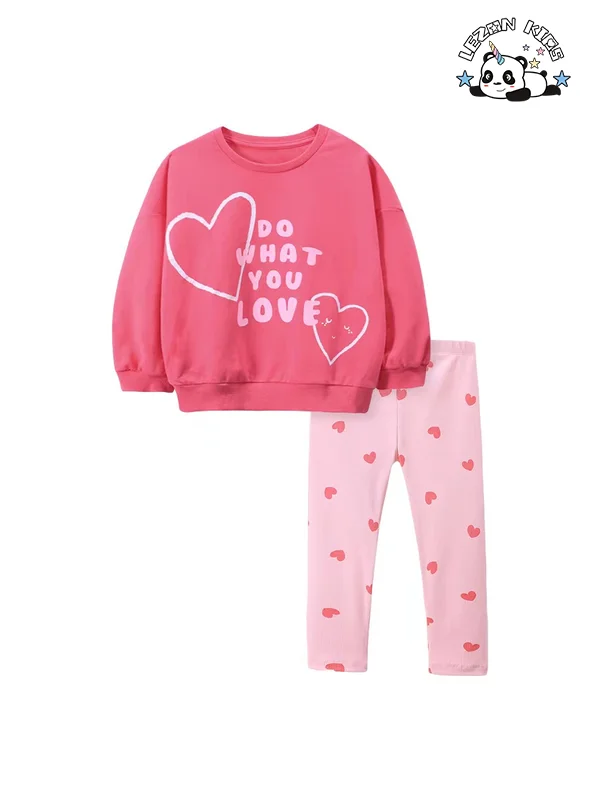 LEZONKIDS - Best Price Long Sleeve Cartoon Sweatshirt Suit Cotton Crew Neck Custom Kids Girls Clothing Sets